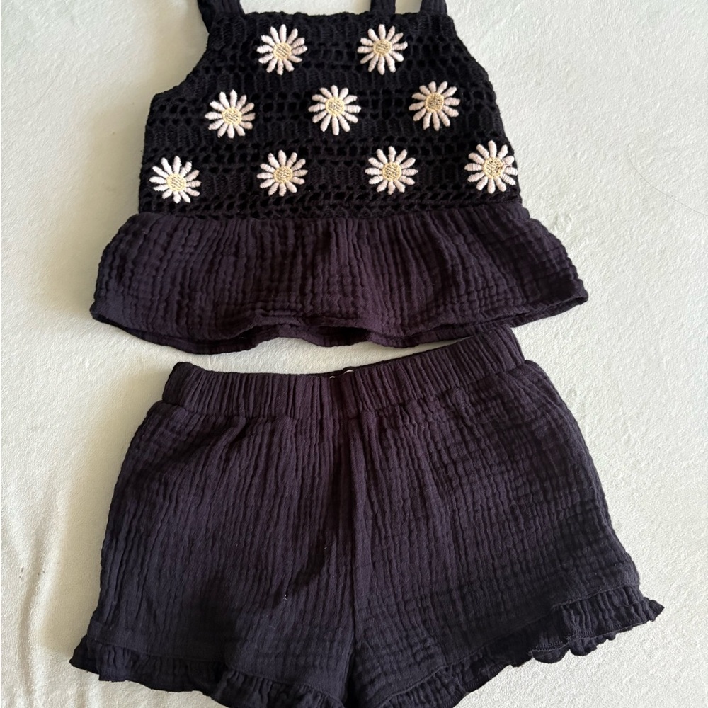 Black Crochet Kids Matching Set